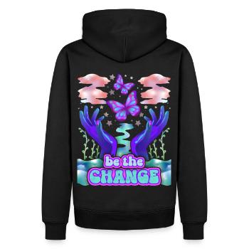 Psychedelische Schmetterlinge, Spruch - Männer Premium Bio Hoodie - Schwarz - Hinten - Nico (187cm)