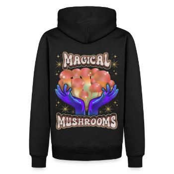 Magical Mushrooms, Psychedelische Pilze, Spruch - Männer Premium Bio Hoodie - Schwarz - Hinten - Nico (187cm)