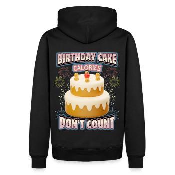 Geburtstag, lustiger Spruch mit Kuchen, Kalorien - Männer Premium Bio Hoodie - Schwarz - Hinten - Nico (187cm)