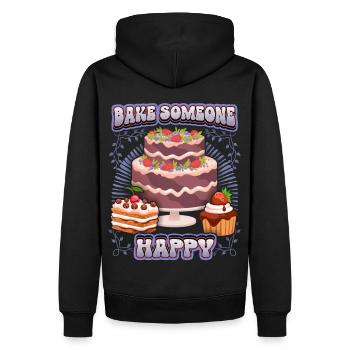 Kuchen backen, Torte backen, lustiger Spruch - Männer Premium Bio Hoodie - Schwarz - Hinten - Nico (187cm)