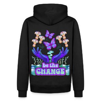 Psychedelische Pilze, Mushroom, lustiger Spruch - Männer Premium Bio Hoodie - Schwarz - Hinten - Nico (187cm)