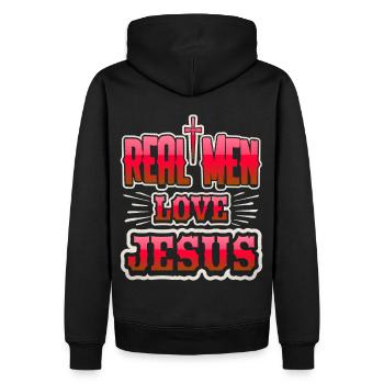 Jésus-Christ, disant que les vrais hommes aiment Jésus - Sweat à capuche Premium bio Homme - noir - Dos - Nico (187cm)