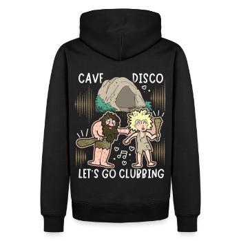 Neandertaler Witz, Disco, lustiger Spruch, Pun - Männer Premium Bio Hoodie - Schwarz - Hinten - Nico (187cm)