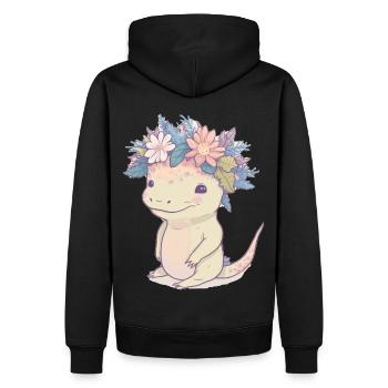 Mignon Axolotl Amphibian Fleur Couronne Aquarelle Ani - Sweat à capuche Premium bio Homme - noir - Dos - Nico (187cm)