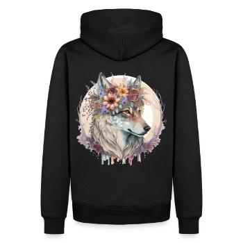 Cute Wolf Flower Crown Boho Aesthetic Animal Lover - Männer Premium Bio Hoodie - Schwarz - Hinten - Nico (187cm)