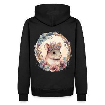 Watercolor Pet Mouse Flower Crown Floral Animal Lo - Men’s Premium Organic Hoodie - black - Back - Nico (187cm)