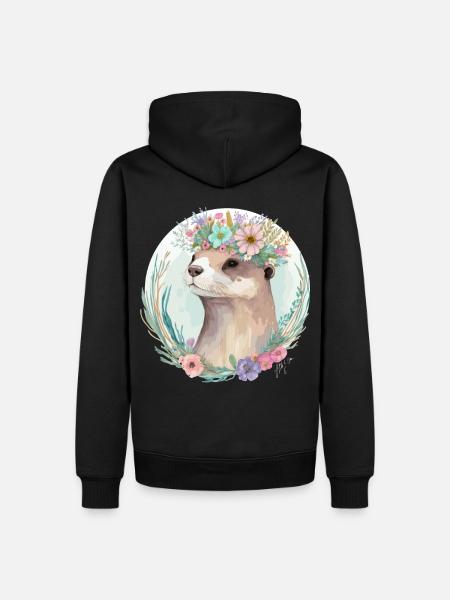 Mignon Otter Flower Crown Floral Animal Lovers - Sweat à capuche Premium bio Homme - noir