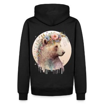 Brown Bear Watercolor Grizzly Bear Flower Crown Wi - Männer Premium Bio Hoodie - Schwarz - Hinten - Nico (187cm)