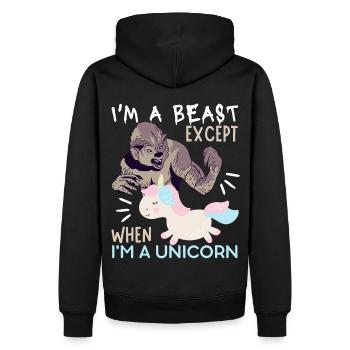 Einhorn-Unicorn, Ungeheuer, Zombie Spruch - Männer Premium Bio Hoodie - Schwarz - Hinten - Nico (187cm)