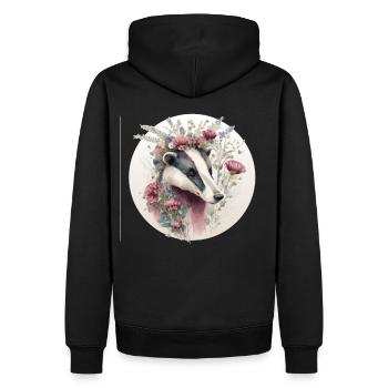 Aquarelle Miel Blaireau Fleur Couronne Animal mignon L - Sweat à capuche Premium bio Homme - noir - Dos - Nico (187cm)