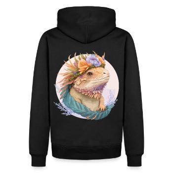 Floral Bearded Dragon Watercolor Flower Crown Rept - Men’s Premium Organic Hoodie - black - Back - Nico (187cm)