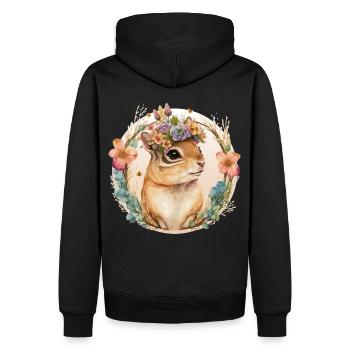 Cute Watercolor Chipmunk Flower Crown Floral Roden - Männer Premium Bio Hoodie - Schwarz - Hinten - Nico (187cm)