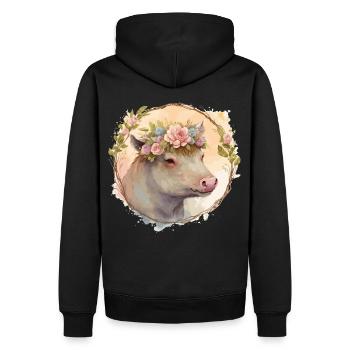 Mignon Sanglier Aquarelle Fleur Couronne Animal Love - Sweat à capuche Premium bio Homme - noir - Dos - Nico (187cm)