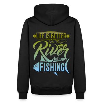 Pêche, pêche sur la rivière, dicton amusant - Sweat à capuche Premium bio Homme - noir - Dos - Nico (187cm)