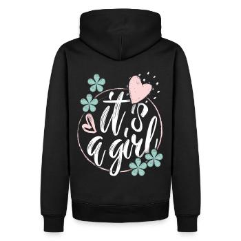 Bébé-fille, disant que c’est une fille, grossesse - Sweat à capuche Premium bio Homme - noir - Dos - Nico (187cm)