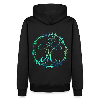 Monogramm, Buchstabe M, Kalligrafie Ornament - Männer Premium Bio Hoodie - Schwarz - Hinten - Nico (187cm)