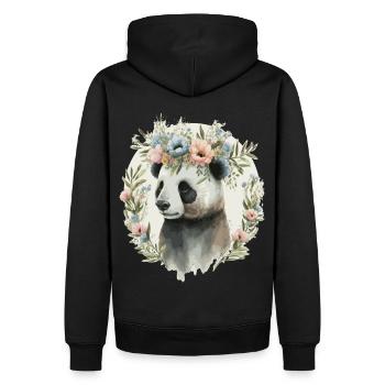 Cute Watercolor Panda Bear Flower Crown Floral - Männer Premium Bio Hoodie - Schwarz - Hinten - Nico (187cm)