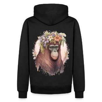 Cute Orangutan Flower Crown Monkey Lover - Men’s Premium Organic Hoodie - black - Back - Nico (187cm)