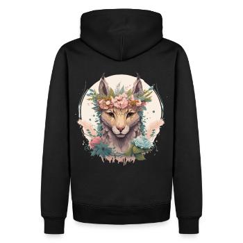 Cute Watercolor Lynx Flower Crown Floral Feline - Männer Premium Bio Hoodie - Schwarz - Hinten - Nico (187cm)