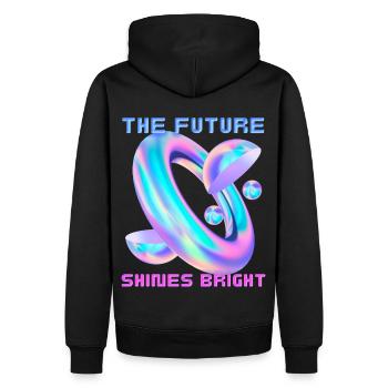 Zukunfts-Design mit futuristischer Form, Spruch - Männer Premium Bio Hoodie - Schwarz - Hinten - Nico (187cm)