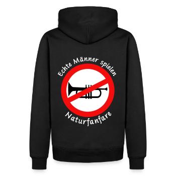 Lustiger Spruch Echte Männer spielen Naturfanfare - Männer Premium Bio Hoodie - Schwarz - Hinten - Nico (187cm)