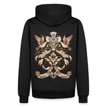 Kreuz Christi, Jesus Christus mit Friedenstauben - Männer Premium Bio Hoodie - Schwarz - Hinten - Nico (187cm)