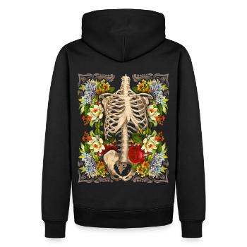 Squelette avec des roses vintage, design motard - Sweat à capuche Premium bio Homme - noir - Dos - Nico (187cm)