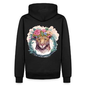 Jaguar Flower Crown Floral Watercolor - Männer Premium Bio Hoodie - Schwarz - Hinten - Nico (187cm)