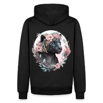 Floral Black Leopard Watercolor Flower Crown Graph - Männer Premium Bio Hoodie - Schwarz - Hinten - Nico (187cm)