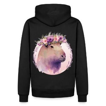 Cute Capybara Rodent Flower Crown Floral Watercolo - Men’s Premium Organic Hoodie - black - Back - Nico (187cm)