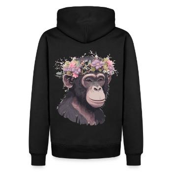 Cute Chimp Chimpanzee Flower Crown Floral Ape Monk - Männer Premium Bio Hoodie - Schwarz - Hinten - Nico (187cm)