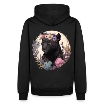 Cute Black Leopard Watercolor Flower Crown Boho Ae - Men’s Premium Organic Hoodie - black - Back - Nico (187cm)