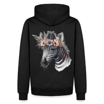 Aquarelle Zèbre Fleur Couronne Afrique Safari Boho A - Sweat à capuche Premium bio Homme - noir - Dos - Nico (187cm)