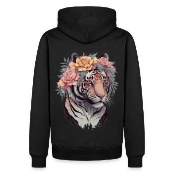 Floral Watercolor Tiger Flower Crown Tiger Lover - Men’s Premium Organic Hoodie - black - Back - Nico (187cm)