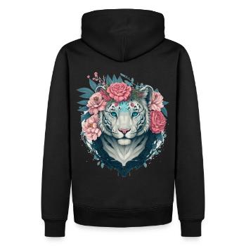 White Bengal Tiger Flower Crown Floral Animal Love - Sweat à capuche Premium bio Homme - noir - Dos - Nico (187cm)