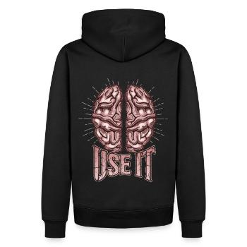 Gehirn, lustiger Spruch, Benutze-es - Männer Premium Bio Hoodie - Schwarz - Hinten - Nico (187cm)