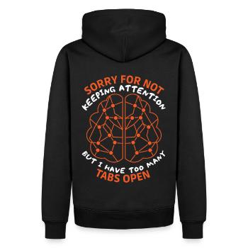 Gehirn, sarkastischer Spruch, too many tabs open - Männer Premium Bio Hoodie - Schwarz - Hinten - Nico (187cm)