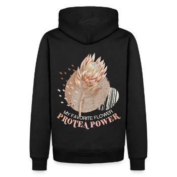 Protea, botanische Illustration, Spruch - Männer Premium Bio Hoodie - Schwarz - Hinten - Nico (187cm)