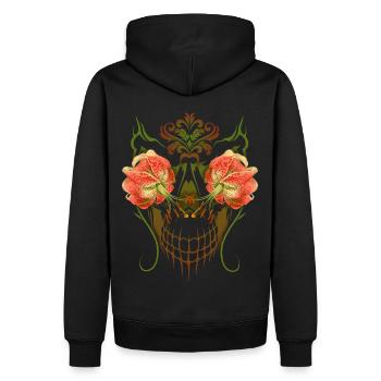 Lily, crâne de lys tigre, design de motard vintage - Sweat à capuche Premium bio Homme - noir - Dos - Nico (187cm)