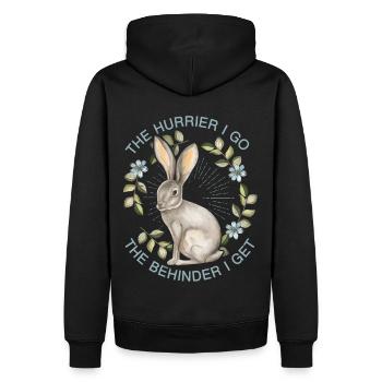 Hase, Hase-Hare, lustiger Spruch von Lewis-Carroll - Männer Premium Bio Hoodie - Schwarz - Hinten - Nico (187cm)