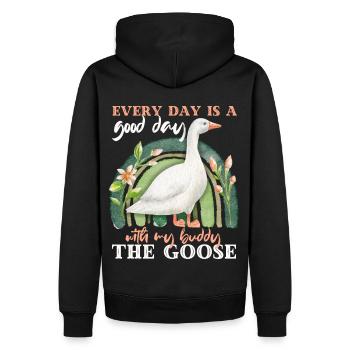Gans, Gans-Ganter mit Regenbogen, lustiger Spruch - Männer Premium Bio Hoodie - Schwarz - Hinten - Nico (187cm)