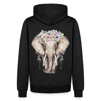 Aquarelle Éléphant Fleur Couronne Afrique Safari Ani - Sweat à capuche Premium bio Homme - noir - Dos - Nico (187cm)