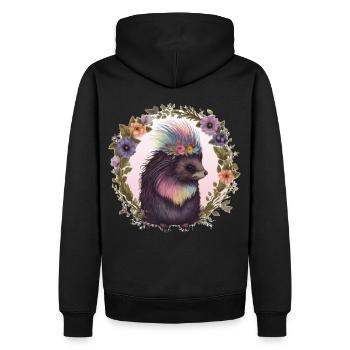 Watercolor Porcupine Flower Crown Floral Animal Lo - Männer Premium Bio Hoodie - Schwarz - Hinten - Nico (187cm)