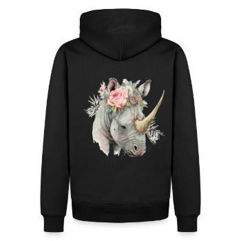 African Watercolor Rhinozeros Flower Crown Safari - Männer Premium Bio Hoodie - Schwarz - Hinten - Nico (187cm)