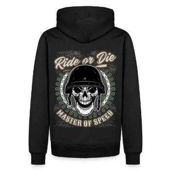 Crâne de motard avec casque, motocycliste - Sweat à capuche Premium bio Homme - noir - Dos - Nico (187cm)