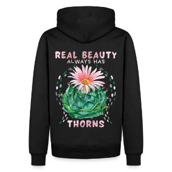 Cactus-Kaktus, lustiger Spruch mit Kaktusblüte - Männer Premium Bio Hoodie - Schwarz - Hinten - Nico (187cm)