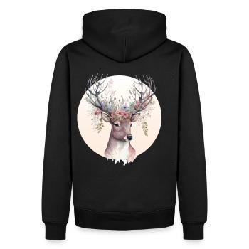 Watercolor Deer Flower Crown Floral Fawn Animal Lo - Männer Premium Bio Hoodie - Schwarz - Hinten - Nico (187cm)