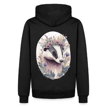 Mignon Miel Blaireau Fleur Couronne Floral Aquarelle A - Sweat à capuche Premium bio Homme - noir - Dos - Nico (187cm)
