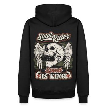 Crâne de motard avec ailes d’ange pour motocyclistes - Sweat à capuche Premium bio Homme - noir - Dos - Nico (187cm)