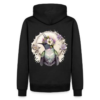 Cute Watercolor Hummingbird Flower Crown Floral Bi - Männer Premium Bio Hoodie - Schwarz - Hinten - Nico (187cm)
